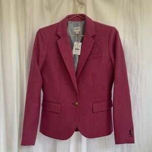 NWT J. Crew Pink Herringbone Wool-Blend Tailored Blazer